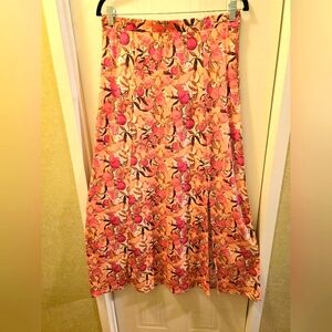 Kaileigh Floral Pink and Orange Women's Slit Skirt